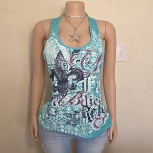 ☆Rocker Girl Turquoise Graphic Racerback Tank Top☆